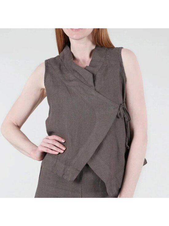 bryn Walker Tops - Bryn Walker Heavy Linen Koryo Wrap Vest Top Size L Black Lagenlook